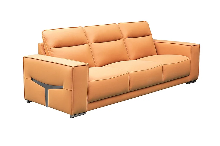 Klaussner Skyline Grazia 3-Seater Tufted Leather Sofa w/ Track Arms in Orange in