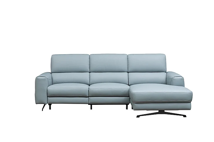 Klaussner Skyline Milano 3-Seater Power Recliner Sectional Sofa w/ Chaise in Blue