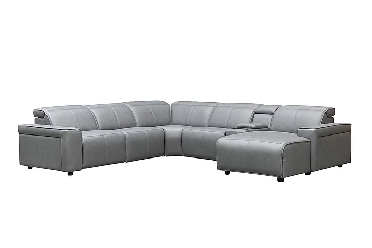 Klaussner Skyline Leonardo 6 Piece Fabric Power Recliner Sectional w/ Chase in Light Gray