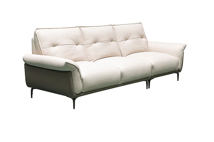 Klaussner Skyline Vento 3 Seater Leather Sofa w/ Tufted Back in Ivory