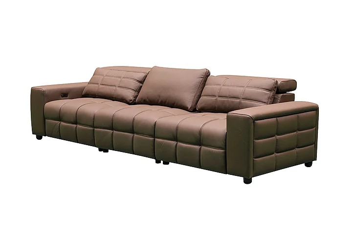 Klaussner Skyline Serenity 3 Seater Leather Power Reclining Sofa w/ Two Power Recliners in Brown