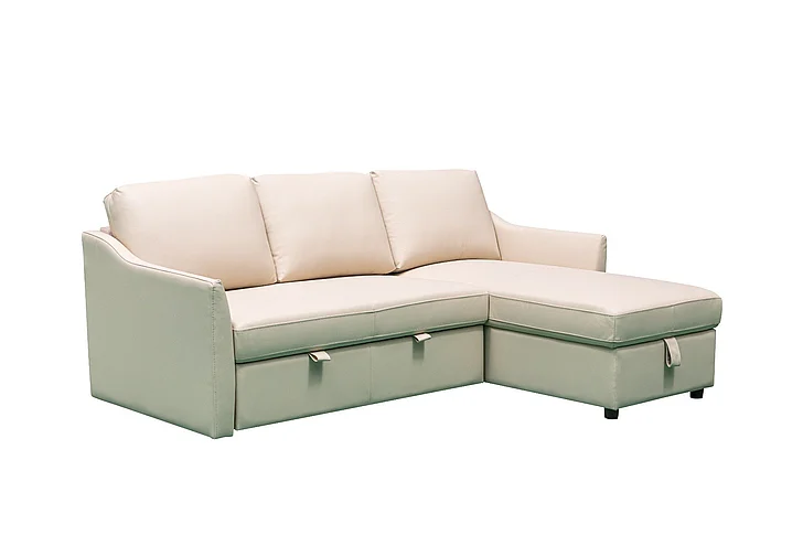 Klaussner Skyline Merax L-Shape Leather Full Sleeper Sectional Sofa w/ Storage Reversible Chaise in Ivory