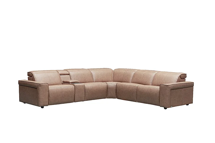 Klaussner Skyline Leonardo 6 Piece Leather Power Recliner Sectional in 38001 Beige
