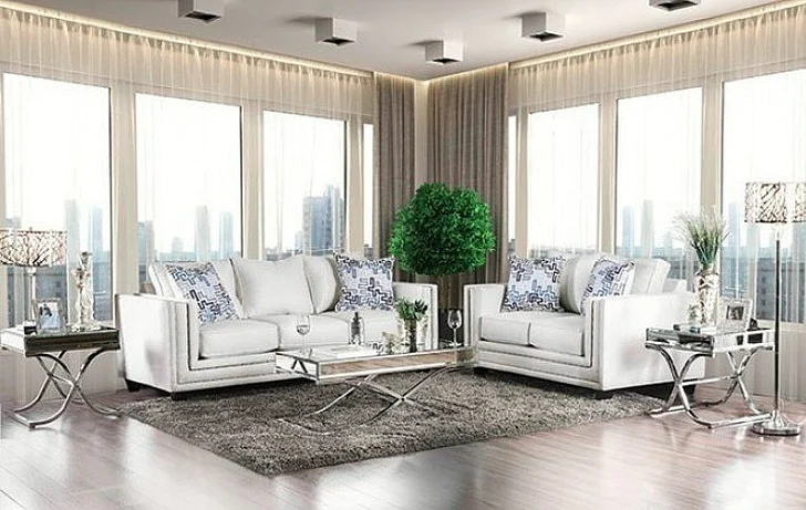 Furniture of America Ilse 2pc Living Room Set in Off-White/Blue