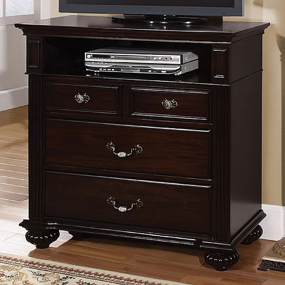 Furniture of America Syracuse 4 Drawer Media Chest in Dark Walnut CM7129TV