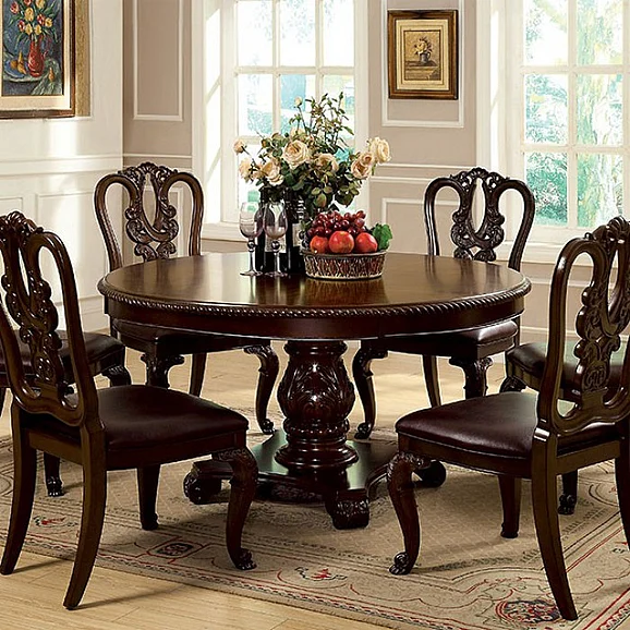 Furniture of America Bellagio Round Dining Table in Brown Cherry CM3319RT