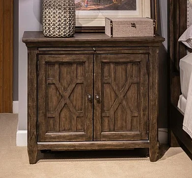 Liberty Furniture Paradise Valley 2 Door Bedside Chest with Charging Station in Saddle Brown 297-BR63
