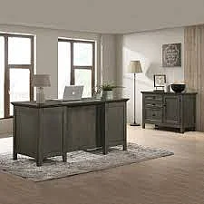 Intercon Furniture Foundry 2pc Home Office Set with Executive Desk in Brushed Pewter