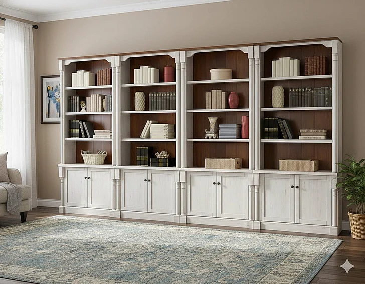 Martin Furniture Durham 4pc Bookcase Set with Lower Doors in White