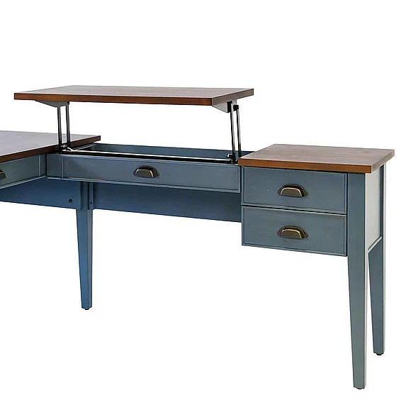 Martin Furniture Fairmont RHF Return w/Hydraulic Lift for Half Pedestal L Desk in Dusty Blue IMFT664RB-RH