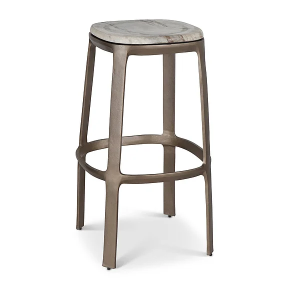 Urbia Marbelle Alfie Marble Bar Stool - Toronto Sand/Antique Nickel Finish IMH-11791-02