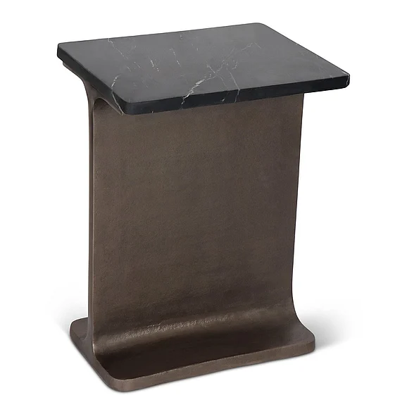 Urbia Marbelle I-Beam Marble Side Table - Fantasy Black/Bronze Finish IMH-11795-01