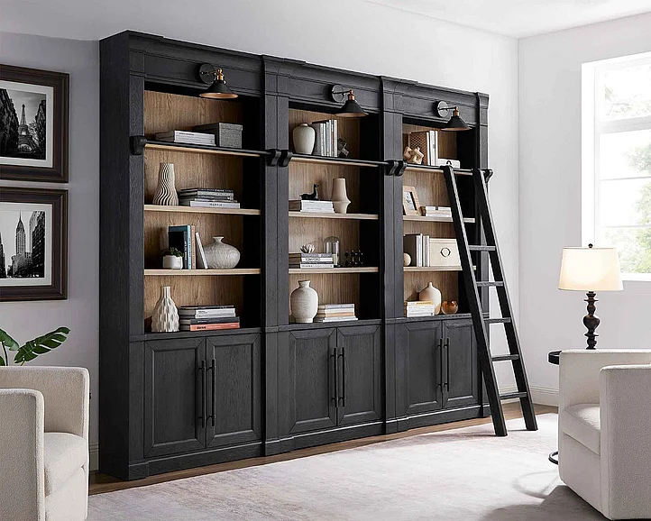 Martin Furniture Willow Lane 3-Piece Library Wall in Black