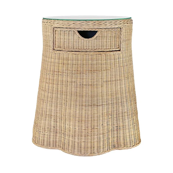 Worlds Away Ingrid One Drawer Round Side Table in Rattan INGRID