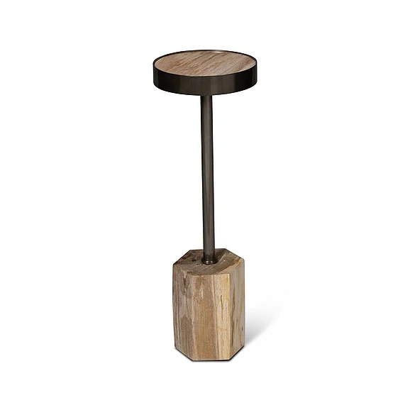 Urbia Relique Dinah Drink Table - Nickel Frame - Natural Light Top IPJ-DINA-ET-LT05 CLOSEOUT