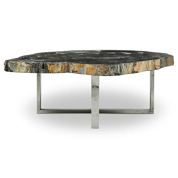 Urbia Relique Eliza Coffee Table - Polished Stainless Steel Base - Natural Dark Top IPJ-ELIZ-CT-DK