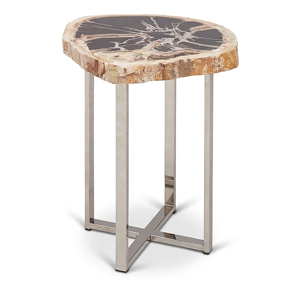 Urbia Relique Eliza End Table - Polished Stainless Steel Base - Natural Dark Top IPJ-ELIZ-ET-DK