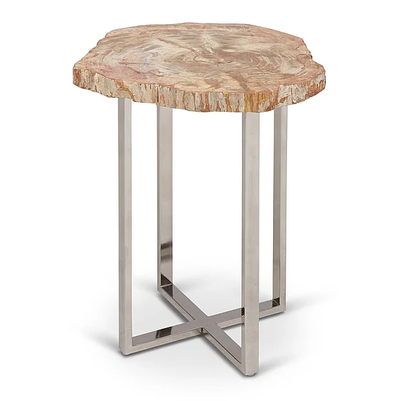 Urbia Relique Eliza End Table - Polished Stainless Steel Base - Natural Light Top IPJ-ELIZ-ET-LT