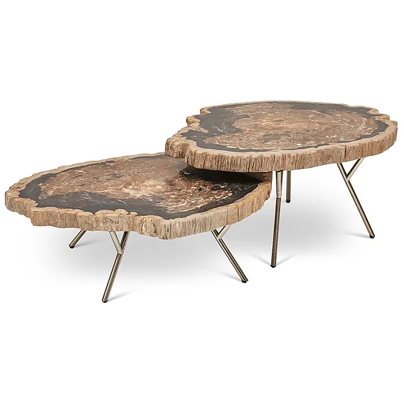 Urbia Relique Lastra Coffee Table - Set of 2 - Polished Stainless Steel Legs - Natural Dark Top IPJ-LASTRA-CT-D