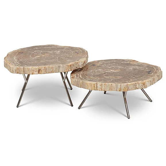Urbia Relique Lastra Coffee Table - Set of 2 - Polished Stainless Steel Legs - Natural Light Top IPJ-LASTRA-CT-L