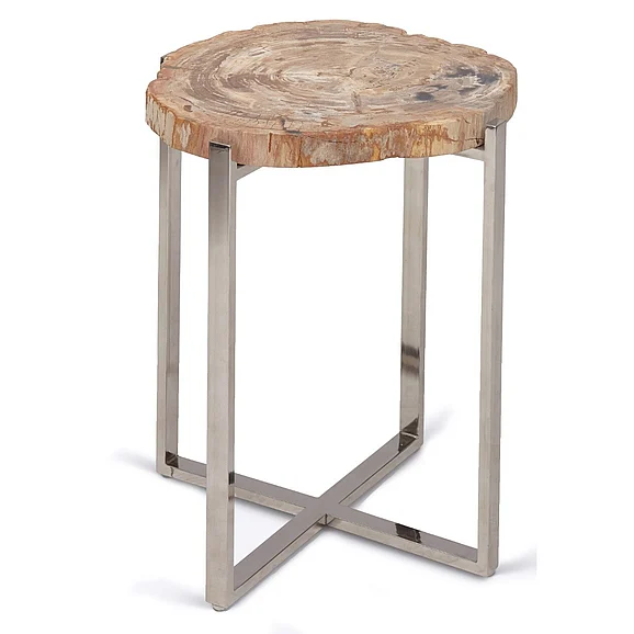 Urbia Relique Milo End Table - Polished Stainless Steel Frame - Natural Light Top IPJ-MILO-ET-LT
