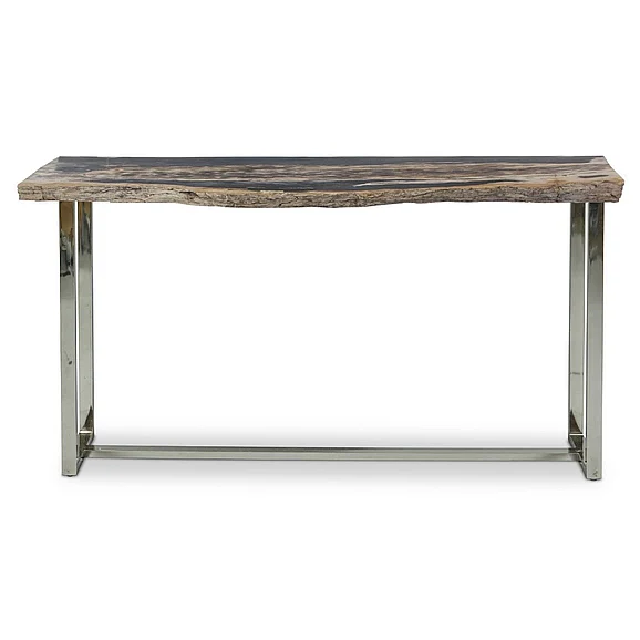 Urbia Relique Raw Console - Polished Stainless Steel Frame - Natural Dark Top IPJ-RAW-CON-DK