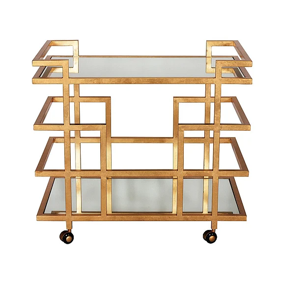 Worlds Away Ireland Gold Leaf Linear Bar Cart IRELAND G CLOSEOUT
