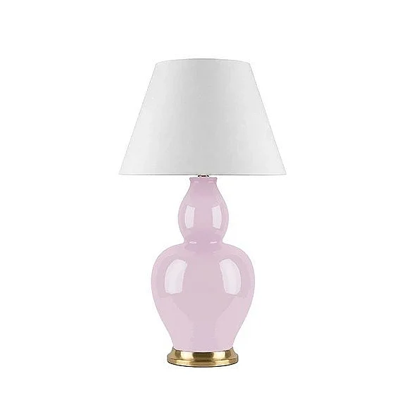 Worlds Away Gourd Ceramic Table Lamp With Satin Brass Base And White Linen Drum Shade In Lavender Glaze IRIS LAV