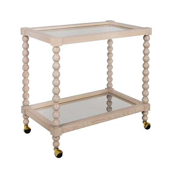 Worlds Away Isadore Bobbin Style Bar Cart in Light Cerused Oak ISADORE CO CLOSEOUT