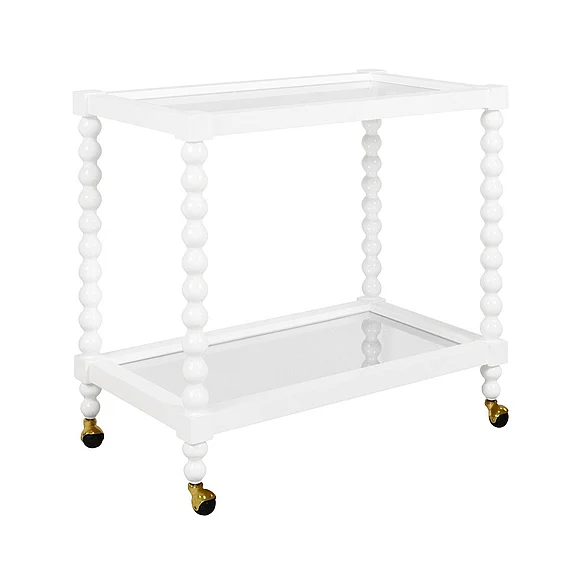 Worlds Away Isadore Bobbin Style Bar Cart in White Lacquer ISADORE WH
