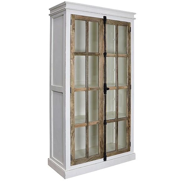 StyleCraft Tucker Curio Cabinet Solid Mango Wood Clear Tempered Glass Window Pane Door Panels with Classic ISF25136