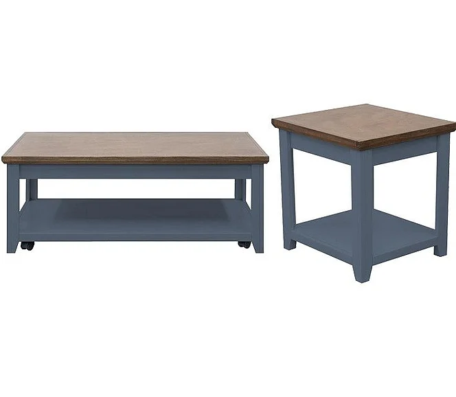 Legends Furniture Ithaca 2pc Occasional Living Room Set in Blue Denim and Bourbon