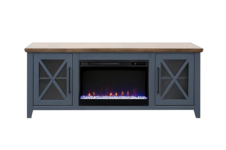 Legends Furniture Ithaca 66in Fireplace Console in Blue Denim and Bourbon IT5210.BBR