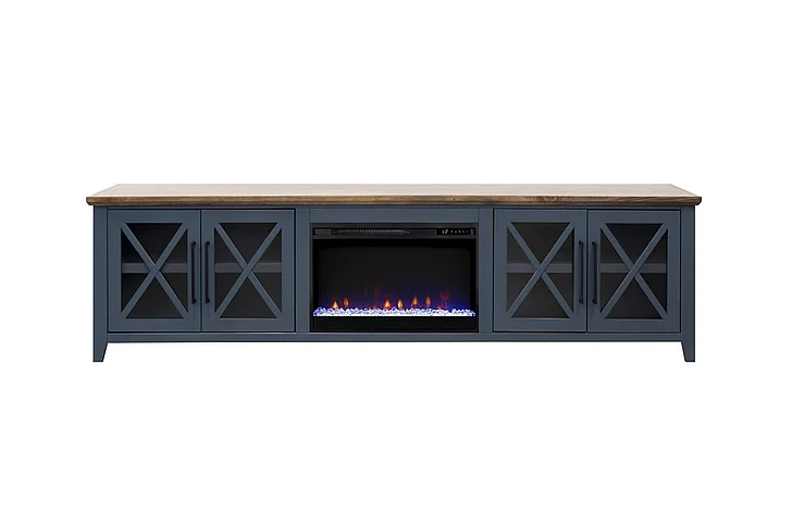 Legends Furniture Ithaca 96in Fireplace Consolein Blue Denim and Bourbon IT5211.BBR