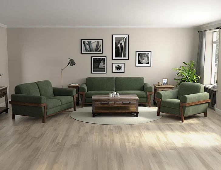 IFD Loft Brown 2pc Sofa Living Room Set in Green IUP644-111