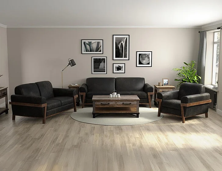 IFD Loft Brown 2pc Sofa Living Room Set in Black IUP644-216