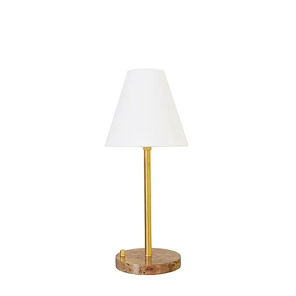 Worlds Away Rechareable Table Lamp w/ Adjustable Pole in Brass and White Linen Shade JACE