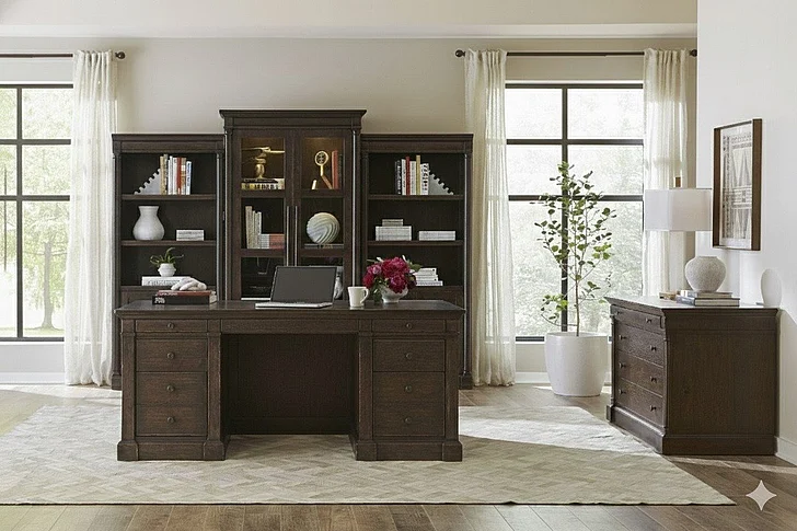 Aspenhome Jackson 72"Desk 2pc Office Set in Turkish Coffee