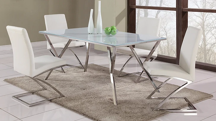 Chintaly Jade 5pcs Starphire Glass Top Dining Table Set in Super White JADE-DT-SET