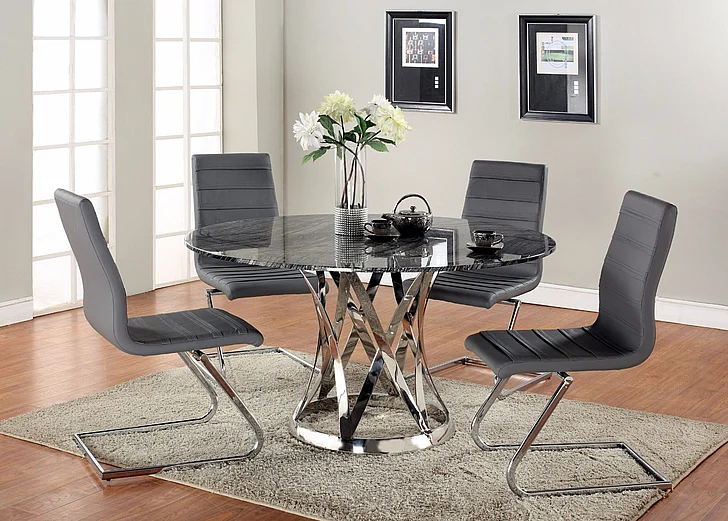 Chintaly Janet 5pcs Ancient Wood Grain Marble Top Dining Table Set in Gray/Marble JANET-DT-SET