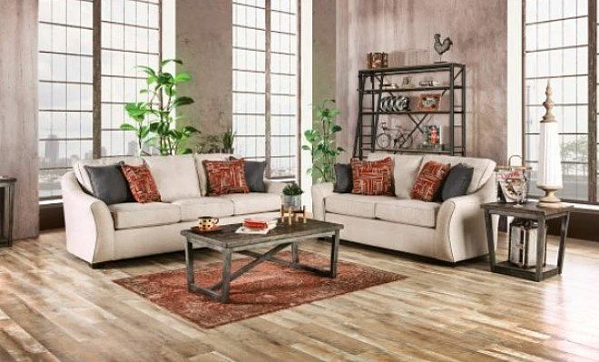 Furniture of America Jarrow 2pc Living Room Set in Ivory