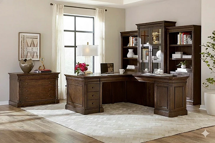 Aspenhome Jackson 2pc Return Desk Office Set in Turkish Coffee