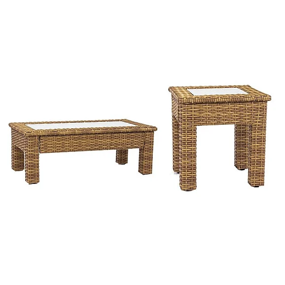 South Sea Outdoor Java 2pc Occasional Living Room Set in Honey Frame