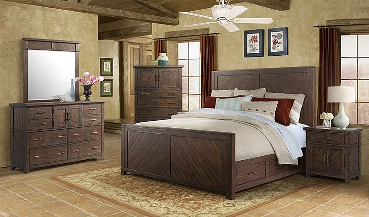 Elements International Jax 2-Piece Storage Bedroom Set in Warm Smokey Walnut