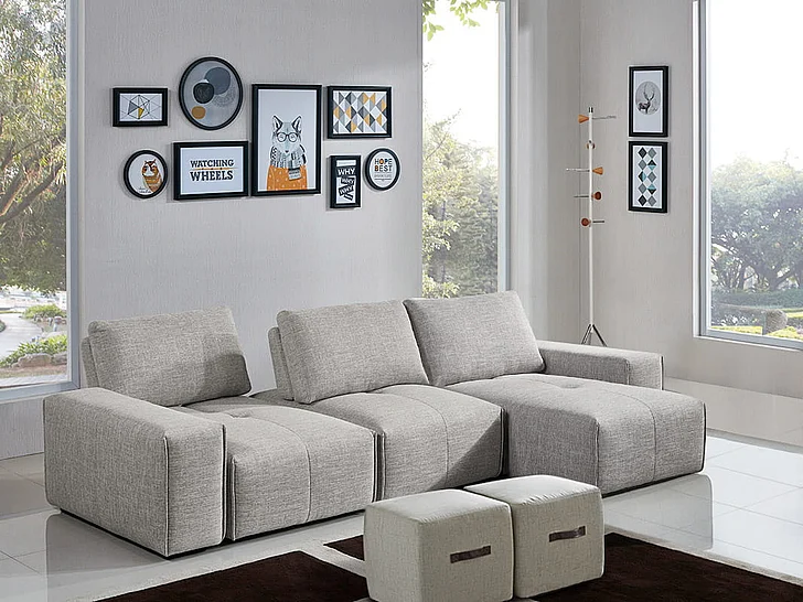 Diamond Sofa Jazz 5pc 3-Seater Chaise Sectional with Adjustable Backrest Modular Set in Light Brown Fabric