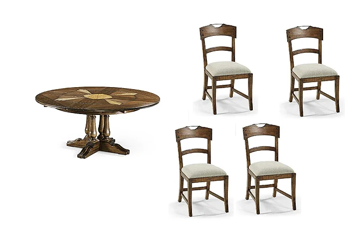 Jonathan Charles JC Casual 59" Round Country Extending Dining Room Set in Medium Walnut