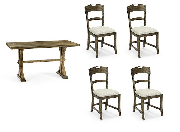 Jonathan Charles JC Casual 54" Solid Medium Driftwood Dining Table Set in Antique Wood