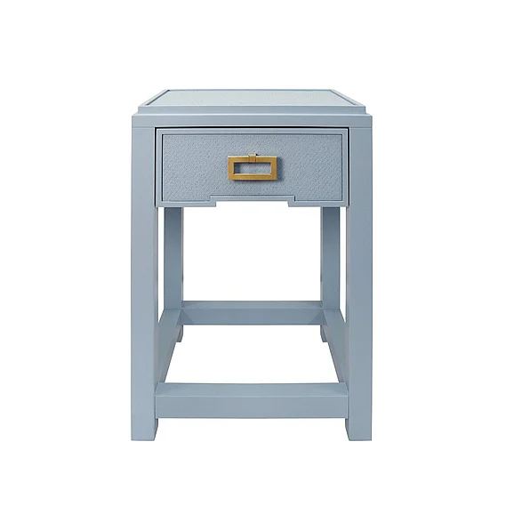 Worlds Away One Drawer Side Table w/ Matte Light Blue Frame JEAN LB