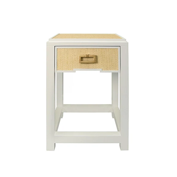 Worlds Away One Drawer Side Table w/ Matte White Lacquer Frame JEAN NAT