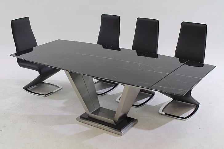 Chintaly Jessy 5pcs Solid Marble Top Dining Table Set in Black JESSY-DT-SET